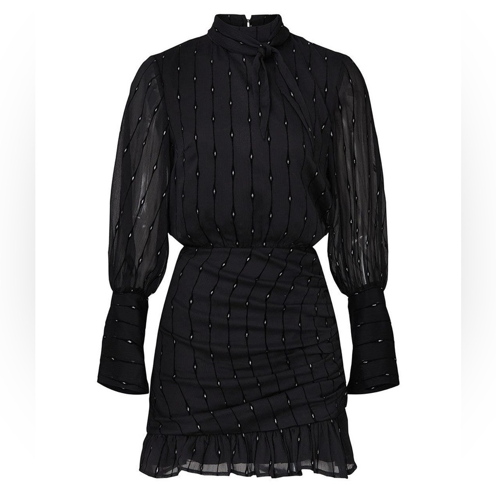 Stevie May Black Crepe Beaded Always Ready Mini Long Sleeve Cocktail Dress Sz 12 - Picture 6 of 9